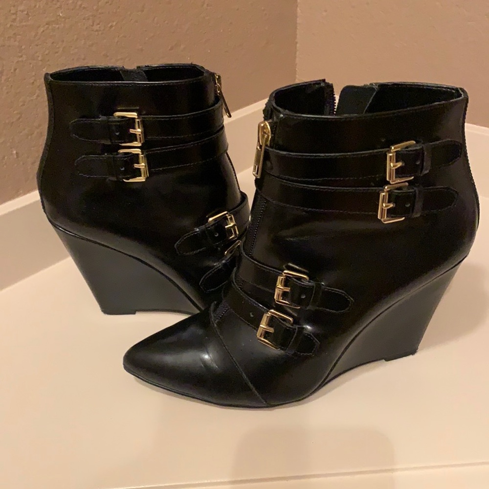 Genuine leather wedge boots